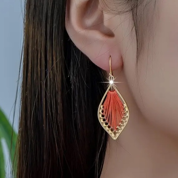 Light Blue Teardrop Crystal Gold Toned Dangle Earrings - Picture 2 of 2